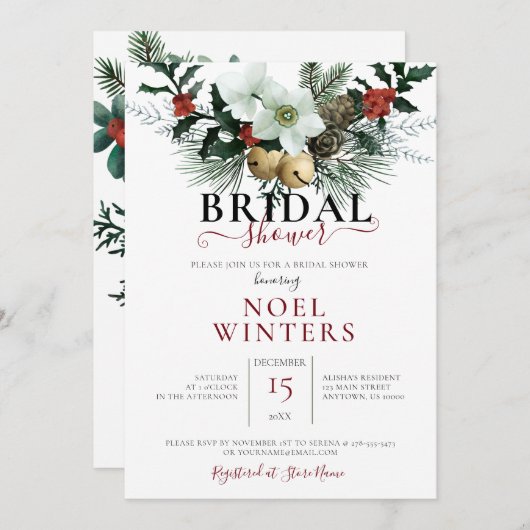 Mooie kerstfeestelijke bruiloft kaart (Voorkant / Achterkant)