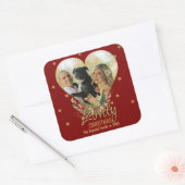 Mooie kerstfeestelijke Glitter Star Heart Foto Red Vierkante Sticker (Envelop)