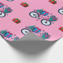 Mooie Kerstfietsen Vakantie Roze Blauwe Cadeaupapi