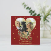Mooie kerstfoto Gold Glitter Star Red Feestdagenkaart (Staand voorkant)