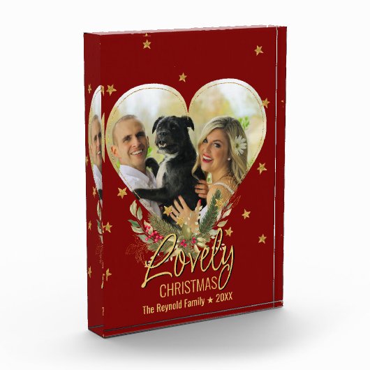 Mooie kerstfoto Gold Glitter Star Red Fotoblokken (Links)