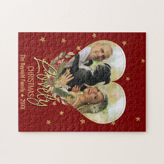 Mooie kerstfoto Gold Glitter Star Red Legpuzzel (Horizontaal)