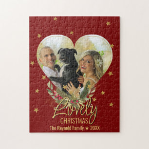 Mooie kerstfoto Gold Glitter Star Red Legpuzzel