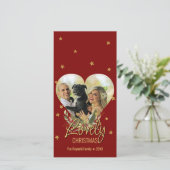 Mooie kerstfoto met goudhartfoto Glitter Star Red (Staand voorkant)