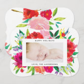 Mooie kerstfotokaart van Bright Floral Feestdagenkaart (Voorkant / Achterkant)