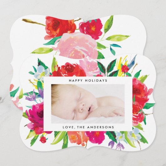 Mooie kerstfotokaart van Bright Floral Feestdagenkaart (Voorkant / Achterkant)