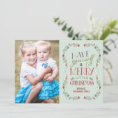 Mooie kerstfotokaart voor Garlands - lichtblauw Feestdagenkaart (Staand voorkant)