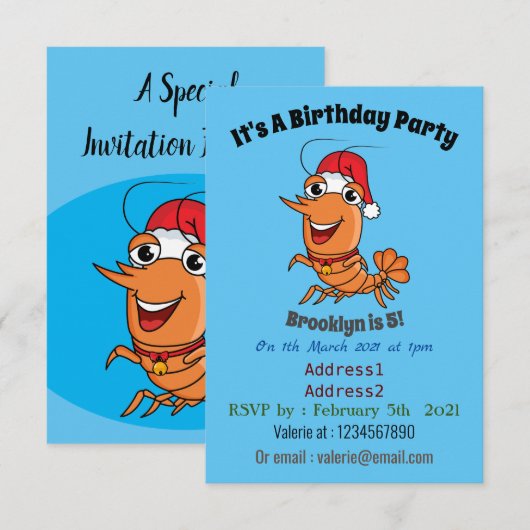 Mooie kerstgarnalen cartoon illustratie kaart (Voorkant / Achterkant)