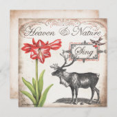Mooie kerstkaart een rendier, amaryllis & vogel (Voorkant / Achterkant)