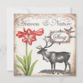 Mooie kerstkaart een rendier, amaryllis & vogel (Voorkant)