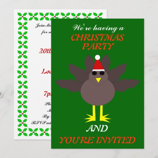 Mooie Kerstkalkoen Aangepaste Feest Uitnodigingen (Voorkant / Achterkant)