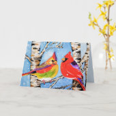 Mooie kerstkardinalen kaart (Gele Bloem)