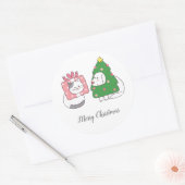 Mooie kerstkat en hond-Cartoon Ronde Sticker (Envelop)