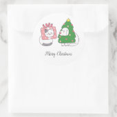 Mooie kerstkat en hond-Cartoon Ronde Sticker (Tas)
