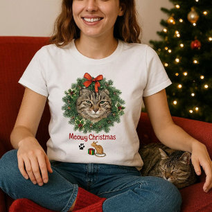 Mooie Kerstkat Foto Krans T-shirt
