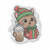 Mooie Kerstkat Iced Coffee Huidige Vinyl Sticker (Voorkant)