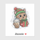 Mooie Kerstkat Iced Coffee Huidige Vinyl Sticker (Vel)