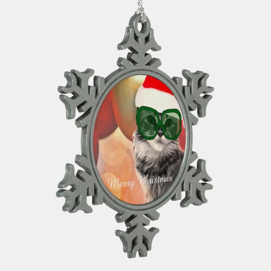 Mooie kerstkat met kerstmuts tin sneeuwvlok ornament (Links)