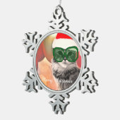 Mooie kerstkat met kerstmuts tin sneeuwvlok ornament (Rechts)