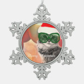 Mooie kerstkat met kerstmuts tin sneeuwvlok ornament (Voorkant)