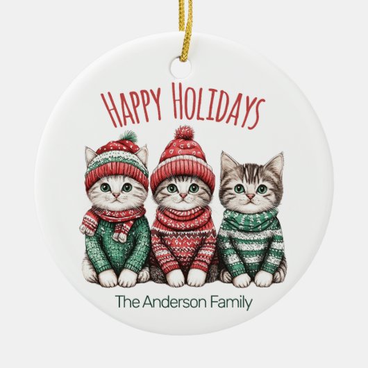 Mooie Kerstkat Ornament | Naam van het gezin op ma (Voorkant)