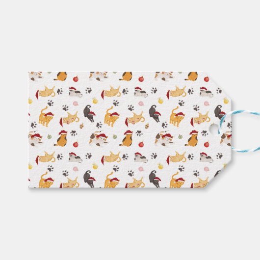 Mooie Kerstkat Patroon Cadeaulabel (Voorkant (Horizontaal))