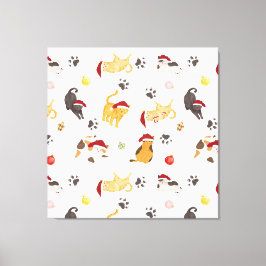 Mooie Kerstkat Patroon Canvas Afdruk