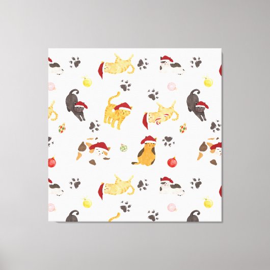 Mooie Kerstkat Patroon Canvas Afdruk (Voorkant)