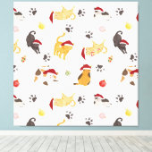 Mooie Kerstkat Patroon Canvas Afdruk (Insitu (Houten vloer))