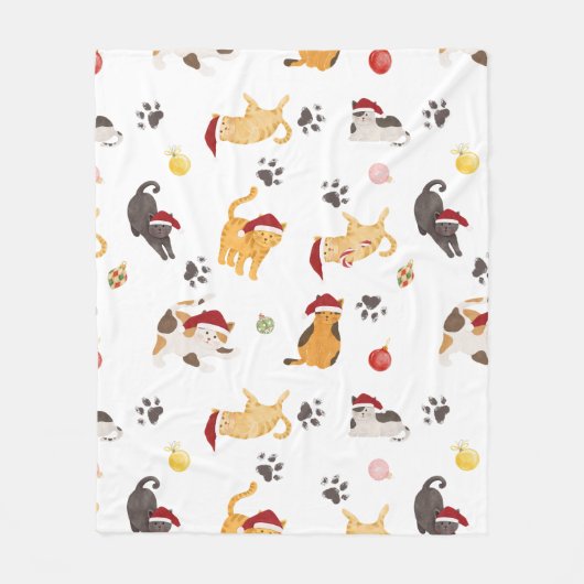 Mooie Kerstkat Patroon Fleece Deken (Voorkant)