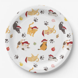 Mooie Kerstkat Patroon Papieren Bordje
