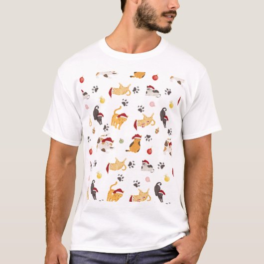 Mooie Kerstkat Patroon T-shirt (Voorkant)