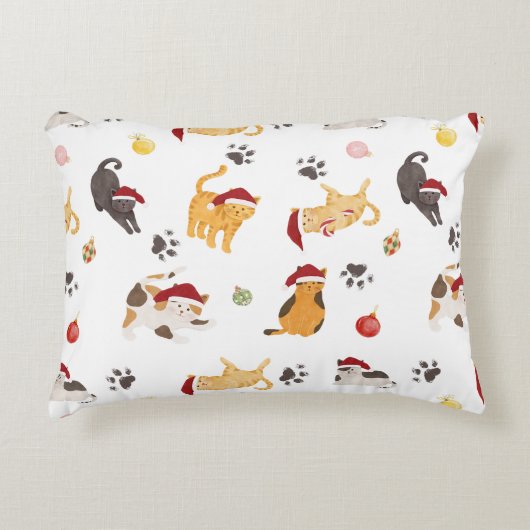Mooie Kerstkatpatroon Accent Kussen (Voorkant)
