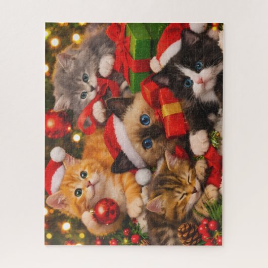 Mooie Kerstkatten Cadeaus Puzzel (Verticaal)