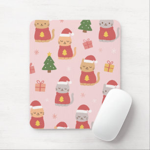 Mooie Kerstkatten Patroon – Roze Kerstontwerp Muismat