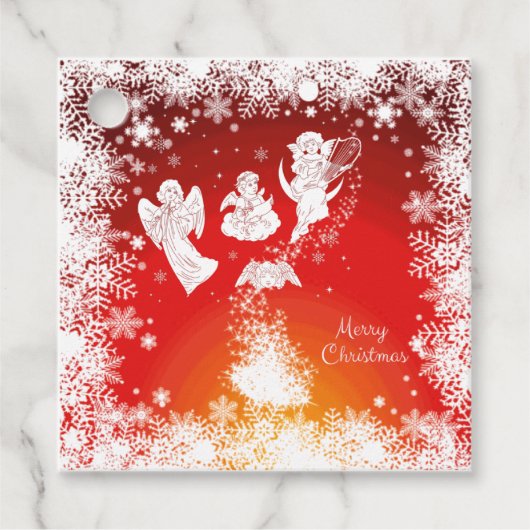 Mooie kerstkerstfeestjes-witte sneeuw-rood bedankjes labels (Voorkant)