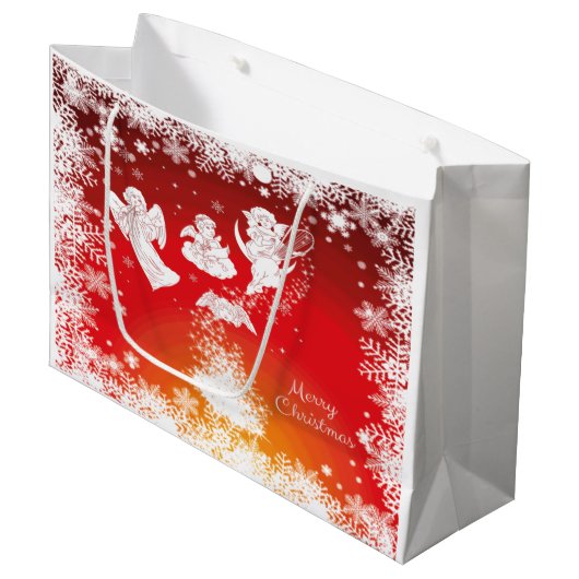 Mooie kerstkerstfeestjes-witte sneeuw-rood groot cadeauzakje (Voorkant Gekanteld)