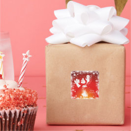 Mooie kerstkerstfeestjes-witte sneeuw-rood vierkante sticker