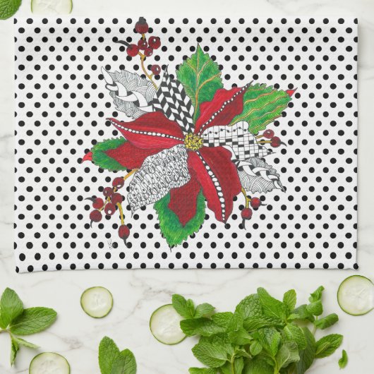 Mooie kerstkeukenhanddoeken met Poinsettia Kitchen Theedoek (Gevouwen)