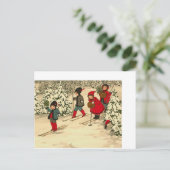 Mooie kerstkinderen uit Vintage skisneeuw Briefkaart (Staand voorkant)