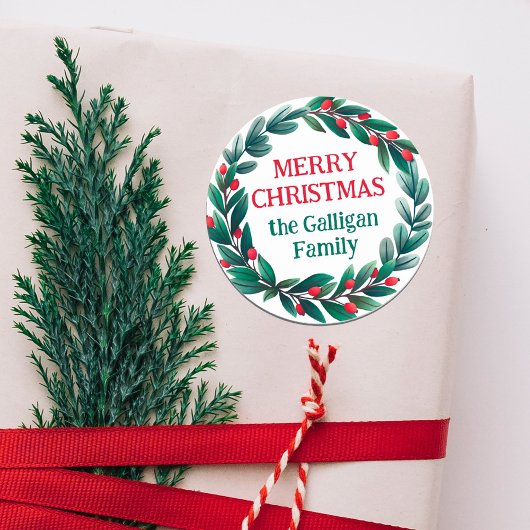 Mooie kerstkrans van vrolijk kerstfeest ronde sticker