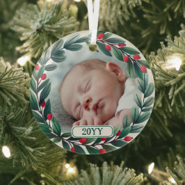 Mooie Kerstkrans Voeg Foto & Jaar toe Glas Ornament