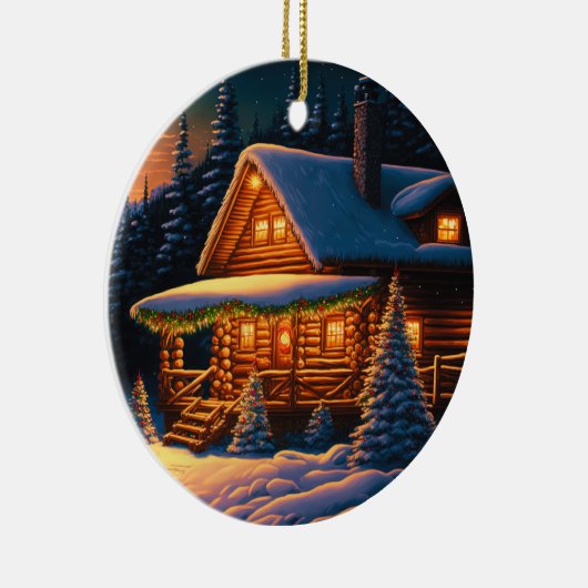 Mooie kerstlampjes met een kajuitje keramisch ornament (Rechts)