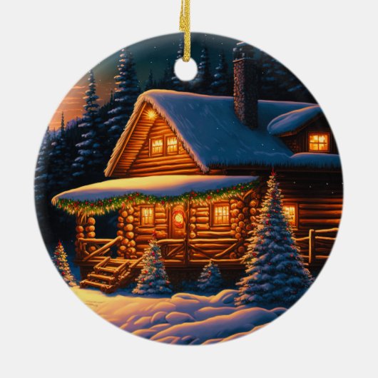 Mooie kerstlampjes met een kajuitje keramisch ornament (Achterkant)