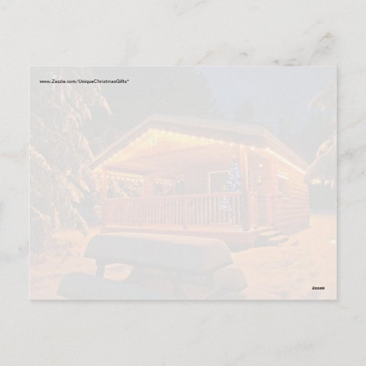 Mooie kerstlampjes op de kajuit van het log in sne feestdagenkaart (Achterkant)