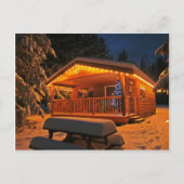 Mooie kerstlampjes op de kajuit van het log in sne feestdagenkaart (Voorkant)