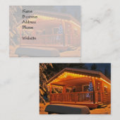 Mooie kerstlampjes op de kajuit van het log in sne visitekaartje (Voorkant / Achterkant)