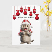 Mooie Kerstman Kat Wenskaart Kaart (Gele Bloem)