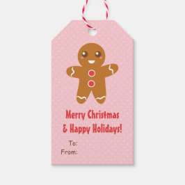 Mooie Kerstman van Gemberkoek Roze Cadeautags Cadeaulabel