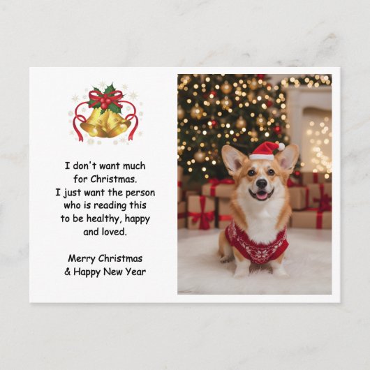 Mooie Kerstmis Corgi Hond Aangepaste Foto Feestdagenkaart (Voorkant)